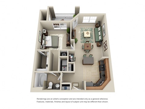 Floor plan for 1 bed, 1 bath, 805 sqft